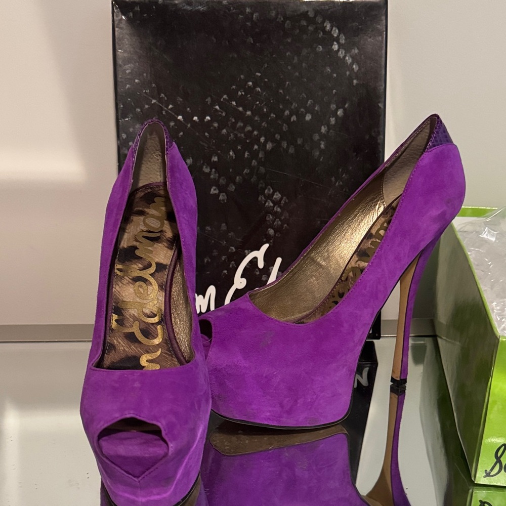 Sam Edelman Purple Suede Peep-Toe Stiletto Pumps